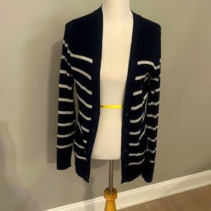 Navy & cream striped cardigan sweater